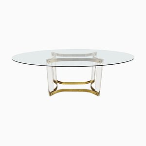 Vintage Dining Table in Acrylic Glass and Brass, 1970s