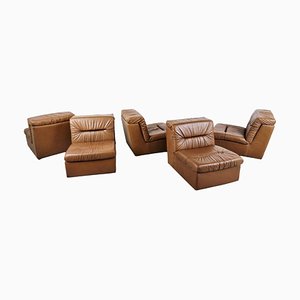 Modulares Vintage Sofa aus braunem Leder, 1970er, 5er Set