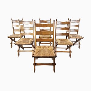 Vintage Brutalist Chairs in Oak and Wicker, 1960s, Set of 4