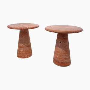 Contemporary Italian Side Tables in Red Travertine, Set of 2