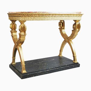 Swedish Console in Golden Wood and Marble Top, 1800
