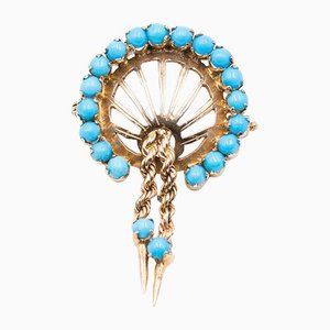 Vintage 14K Gold Pendant Brooch with Turquoise, 1950s