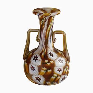 Millefiori Vase Braun & Weiß aus Murano & Murrine von Fratelli Toso