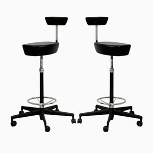 Set of Leather and Steel Swivel Stool by George Nelson for Vitra, 2001