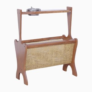 Magazine Rack in Wood and Vienna Straw with Ashtray