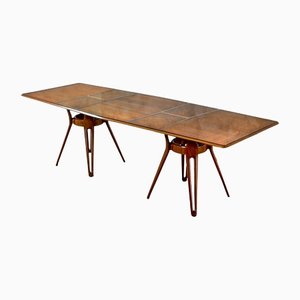 Large Dining Table with Wooden Frame and Glass Top by Osvaldo Borsani, 1950s