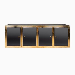 Vintage Mirrored Sideboard in Brass by Michel Pigneres, 1970