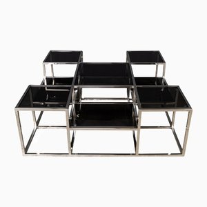 Vintage Italian Coffee Table in Chrome and Smoked Glass, 1970