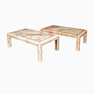 Antique Italian Onyx Tables with Brass Inlay, 1970, Set of 2