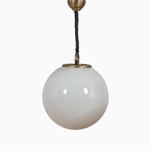 Italian Murano Glass Swirl Pendant Lamp with Brass Details Attributed to Venini, 1970s
