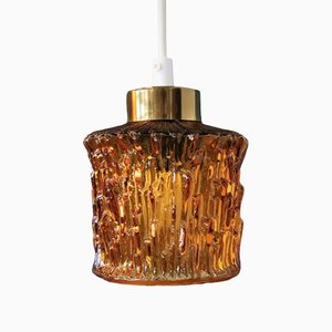 Hanging Window Lamp in Amber Colored Glass and Brass