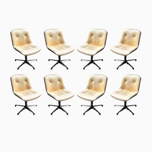 Beige Leather Desk Chairs by Charles Pollock for Comforto, 1970s, Set of 8