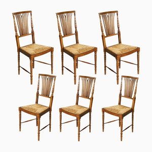 Chiavarine Chairs in Walnut with Straw Seat by Gaetano Descalzi, 1960s, Set of 6