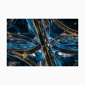 Luftbildperspektive Bilder, Draufsicht der Überführung und Straßenkreuzung in der Nacht, Fotografie