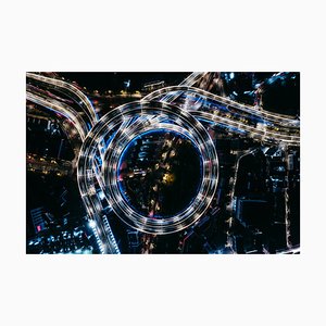 Aerialperspective Images, Top View of Overpass and Road Intersection at Night, Photograph