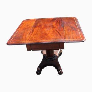 Centre Column Drop Leaf Table with Drawer in Mahogany, 1900s