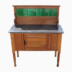 Washstand in Carved Walnut with Green Tiles, 1920s