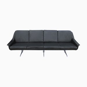 Black Leather 4-S Sofa, 1960s