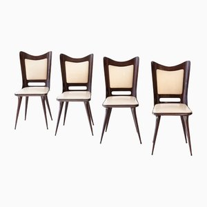 Italian Beige Skai and Mahogany Dining Chairs, 1950s, Set of 4
