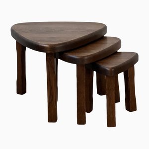 Mid-Century Oak Nesting Tables in the Style of Pierre Chapo, Set of 3