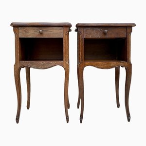 French Walnut Nightstands with One Drawer, 1940s, Set of 2