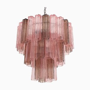 Lampadario "Tronchi" in vetro di Murano fumé e rosa