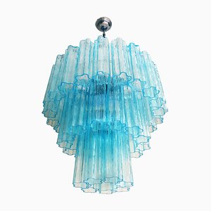 Lámpara de araña "Tronchi" de cristal de Murano azul claro de Murano