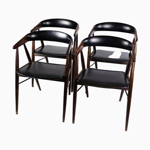 Rosewood Black Leather Dining Chairs, Set of 4