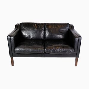 Black Leather Two-Seater Sofa from Stouby Møbelfabrik