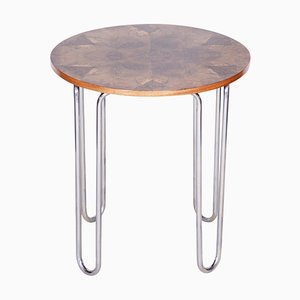 20th Century Bauhaus Rounded Walnut and Chrome Side Table by Robert Slezák, 1930s