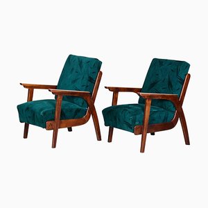 Mid-Century Brown and Green Beech Armchairs by Jan Vaněk, 1940s, Set of 2
