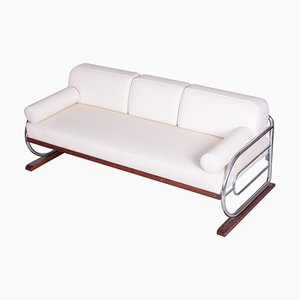 Bauhaus White Leather Tubular Chrome Sofa by Robert Slezák, 1930s