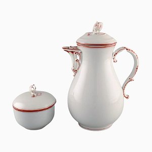 Coffee Pot and Sugar Bowl in Hand-Painted Porcelain from Meissen, Set of 2