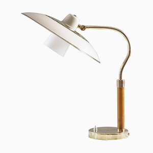 Mid-Century Swedish Model 600 Table Lamp in Brass, Glass and Wood from Boréns