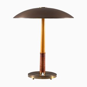 Mid-Century Swedish Table Lamp in Mahogany and Leather from Böhlmarks