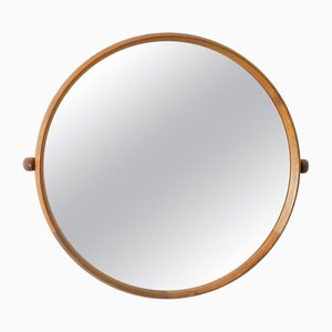 Mid-Century Swedish Round Mirror in Teak by Uno & Östen Kristiansson for Luxus