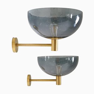 Mid-Century Swedish Wall Lamps in Brass and Glass from Boréns, Set of 2