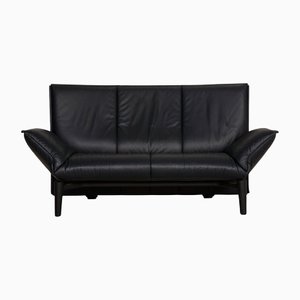 Dark Blue Leather Two-Seater Ds 121 Couch with Function from de Sede