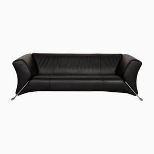 Black Leather Sofa Three-Seater 322 Couch from Rolf Benz