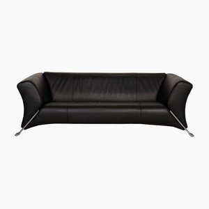 Schwarzes Drei-Sitzer 322 Sofa aus Leder von Rolf Benz