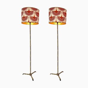Brass Bamboo Simulated Floor Lamp with Tripod Base in the Style Maison Baguès