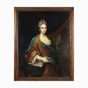 Retrato de mujer noble, siglo XVIII, óleo sobre lienzo, enmarcado