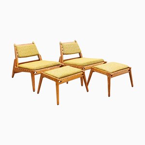 German Hunting Lounge Chairs & Ottoman by Werkstätten Hellerau, 1950s, Set of 2