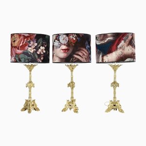 Vergoldete Bronze Kerzenständer Lampen, 3er Set