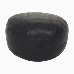 Black Patchwork Leather Ottoman or Pouf, 1960s