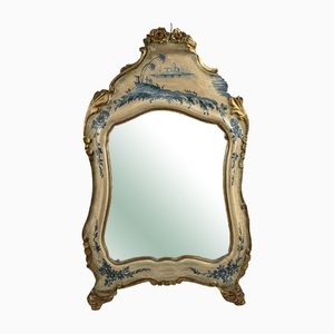Lacquered and Painted Wooden Mirror with Floral Decorations