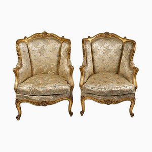 Carved and Gilded Wood Bergères, Set of 2