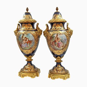 Large Porcelain and Bronze Covered Vases from Sèvres