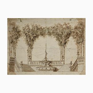 Jules Arsène Garnier, Neoclassic Garden, Original Drawing, Late 19th-Century