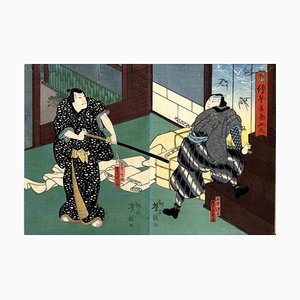 Ichiyôsai Yoshitaki-Kabukie, Gravure sur Bois Originale, 1860s